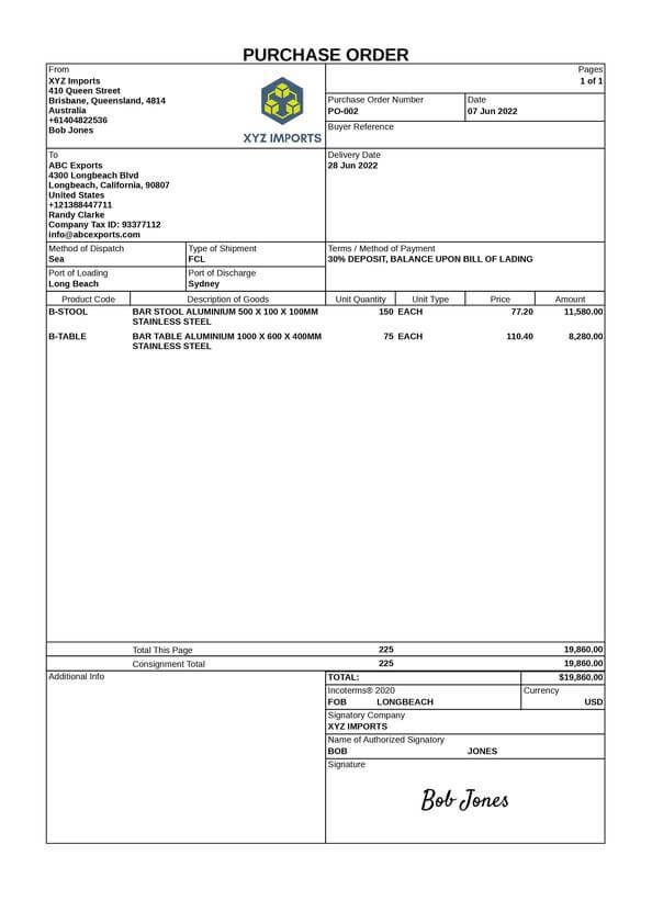 Purchase order template